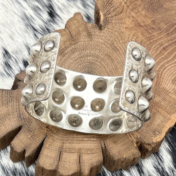 RONNIE WILLIE Navajo Sterling Silver Statement Cuff Bracelet With Repousse Bumps - Picture 3 of 4